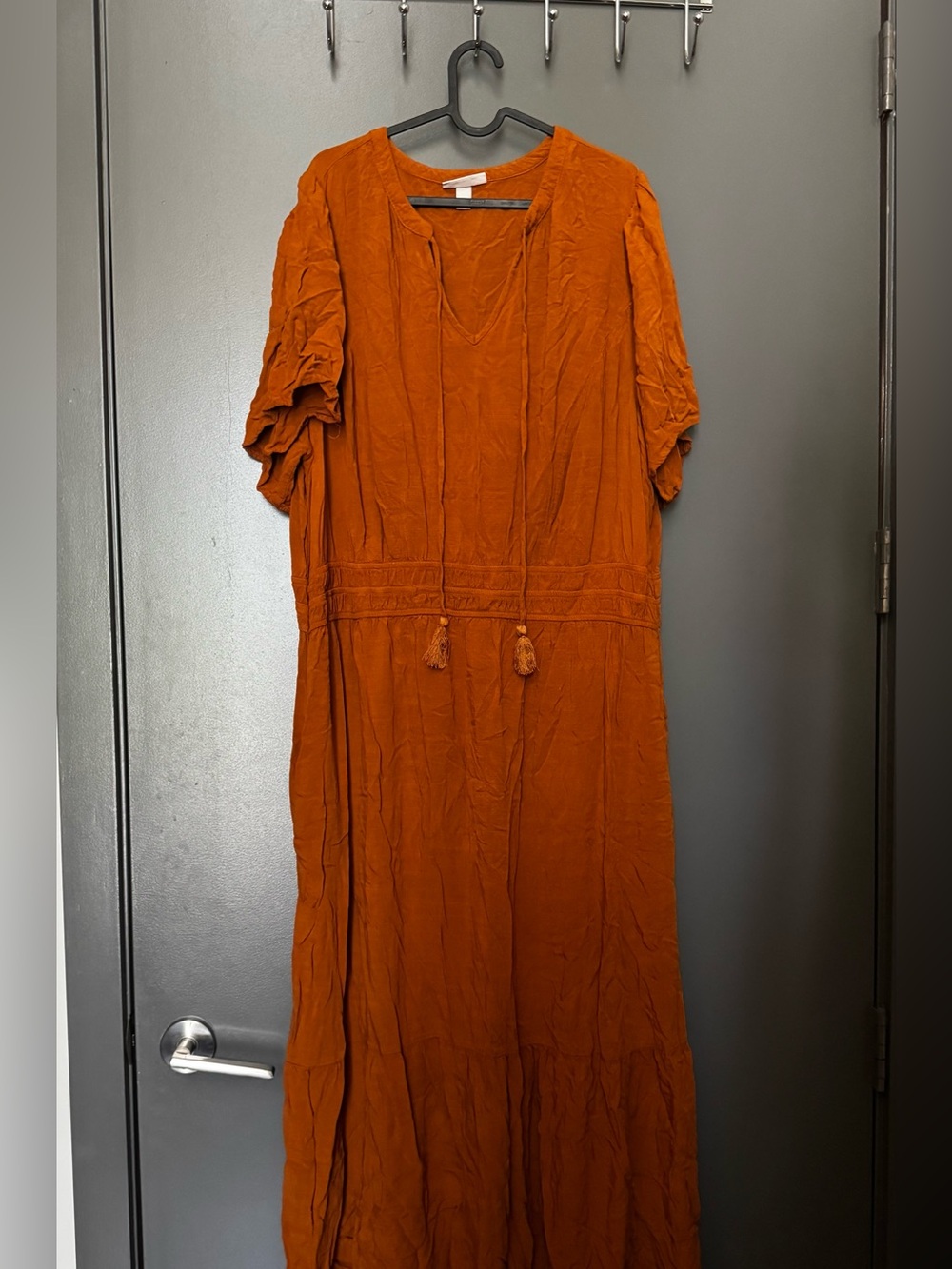 Knox Rose Rust Orange Tiered Maxi Dress with Tassels 1X